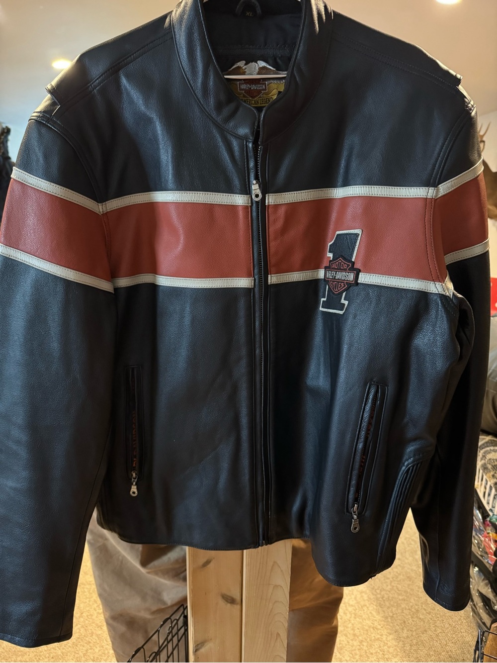 Men’s Size XL Harley-Davidson Black Leather Jacket with Red Stripe